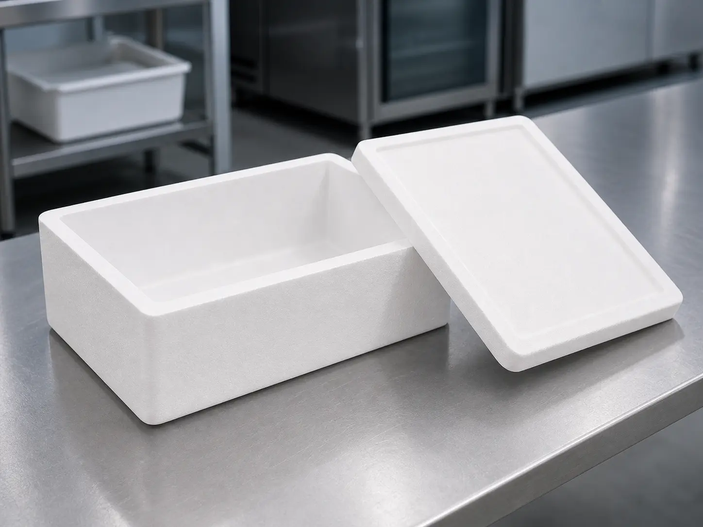 Empty EPS fish box with its fitted lid