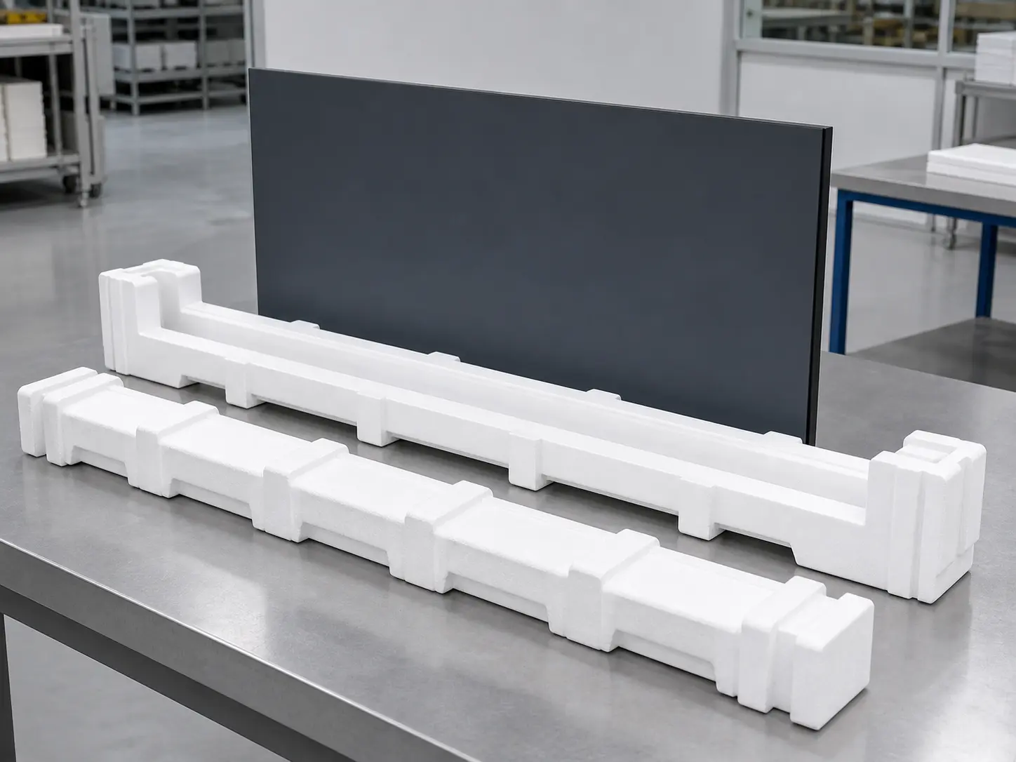 Moulded industrial EPS cushioning before assembly